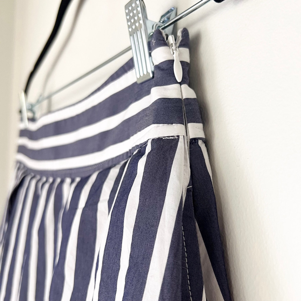 Halogen x Atlantic-Pacific Navy/White Striped A Line Midi Skirt Sz S Coastal - Picture 4 of 9